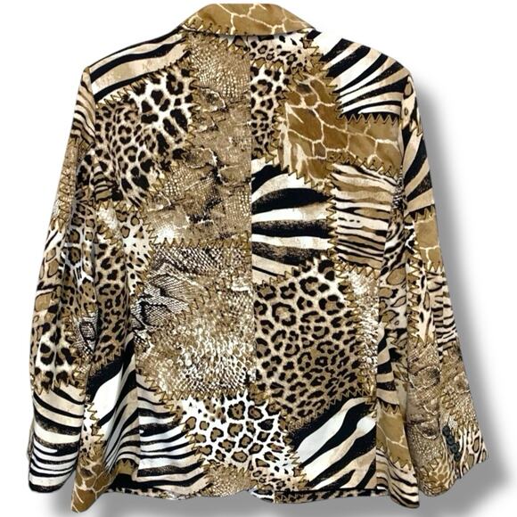 Chico's Blazer Women's Sz 2 (Large) Animal Print Single Button Softshell Career - Picture 3 of 6